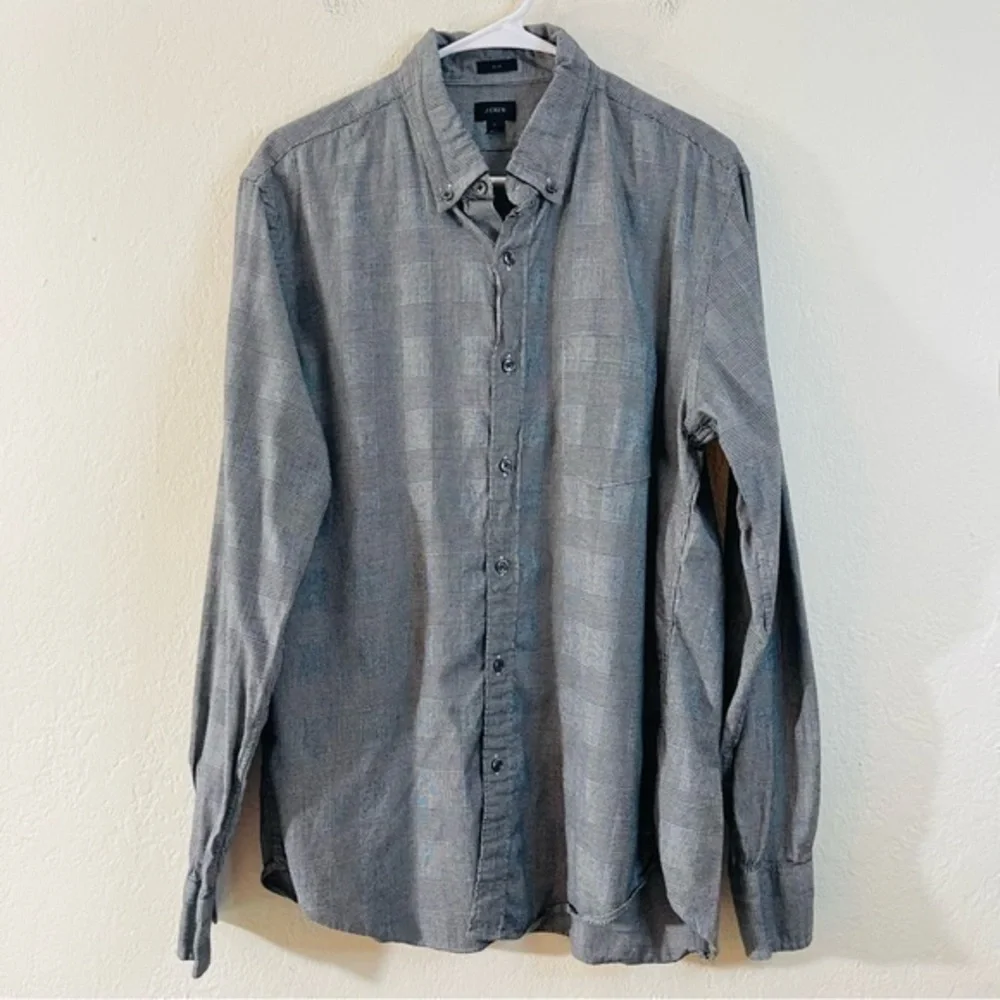 J. Crew Slim Fit Plaid Long Sleeve Button Down Shirt Large Black/White Pocket